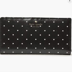 Kate Spade Polka Dot Wallet Slim Bifold Black White Pre-owned